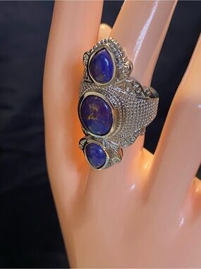 Mojave Purple Turquoise 3 Stone Statement Ring Stainless Steel Size 7